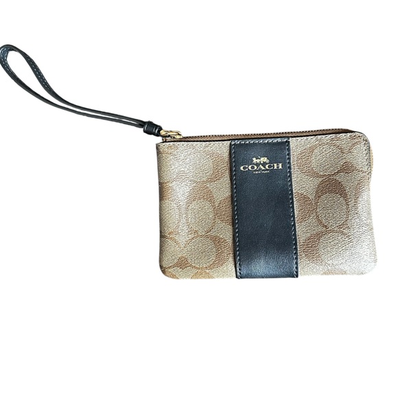 Coach Handbags - Coach Signature Monogram and Black Leather Wristlet